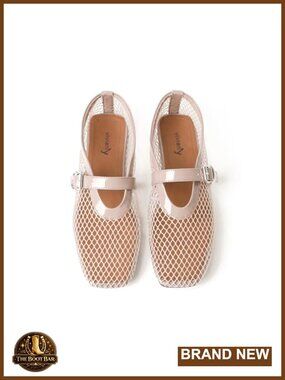 Mesh Ballet Flats Women Mary Jane Fishnet Shoes Comfy Slip-On Buckle
